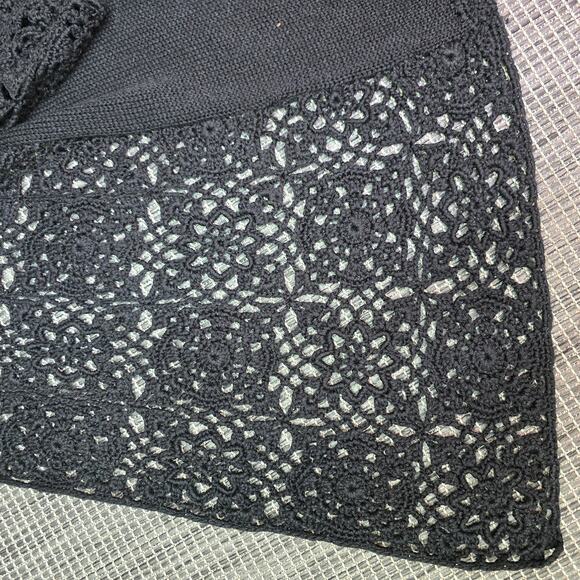 Chicos Crochet Knit Cardigan Sweater Women Large Black Bohemian Neutral Coquette - Picture 10 of 10